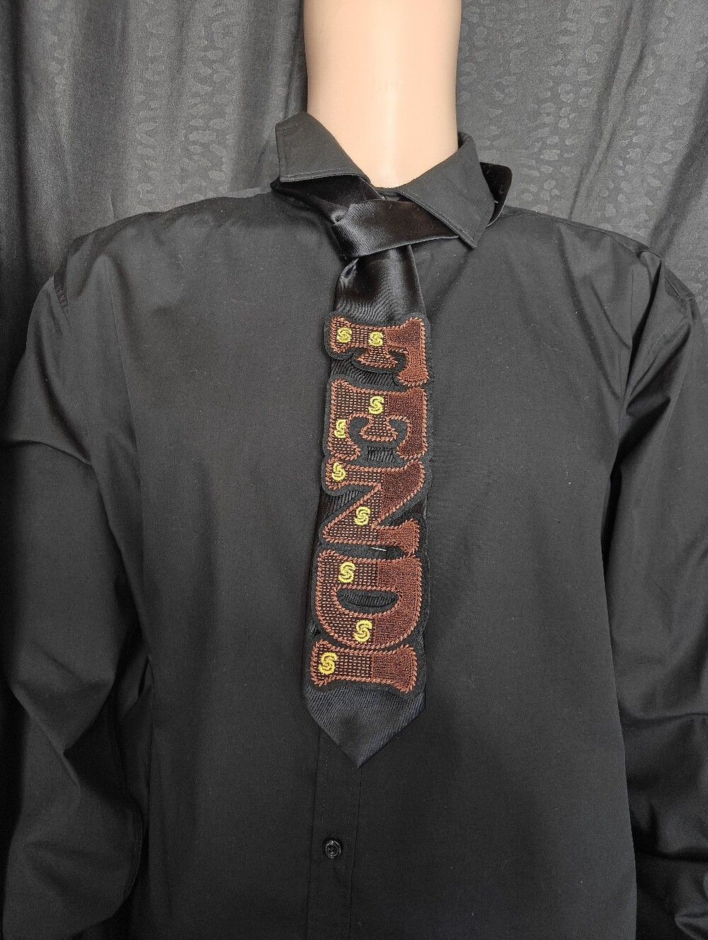 Black Satin Tie With Embellishments